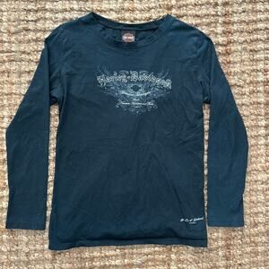 Harley Davidson Womens XL Y2K Grunge Motor Lace Up Graphic Long Sleeve Tee